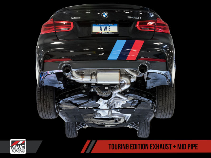 AWE Tuning BMW F3X 340i Touring Edition Axle-Back Exhaust - Chrome Silver Tips (90mm) - RPL Performance