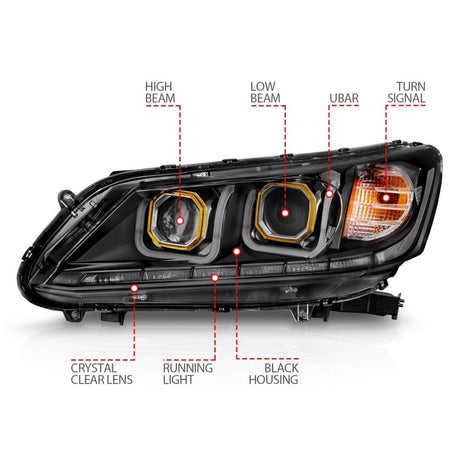 ANZO 2013-2015 Honda Accord Projector Headlights w/ U-Bar Black - RPL Performance