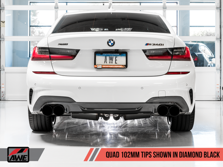 AWE Tuning 2019+ BMW M340i (G20) Resonated Touring Edition Exhaust - Quad Diamond Black Tips - RPL Performance