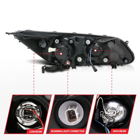ANZO 2013-2015 Honda Accord Projector Headlights w/ U-Bar Black - RPL Performance