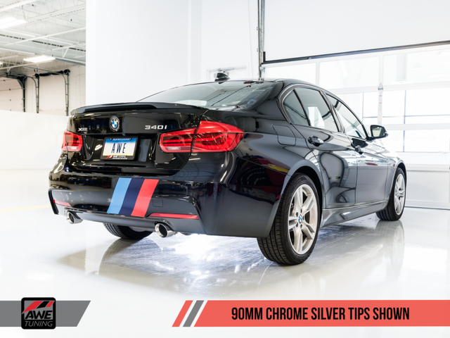 AWE Tuning BMW F3X 340i Touring Edition Axle-Back Exhaust - Chrome Silver Tips (90mm) - RPL Performance