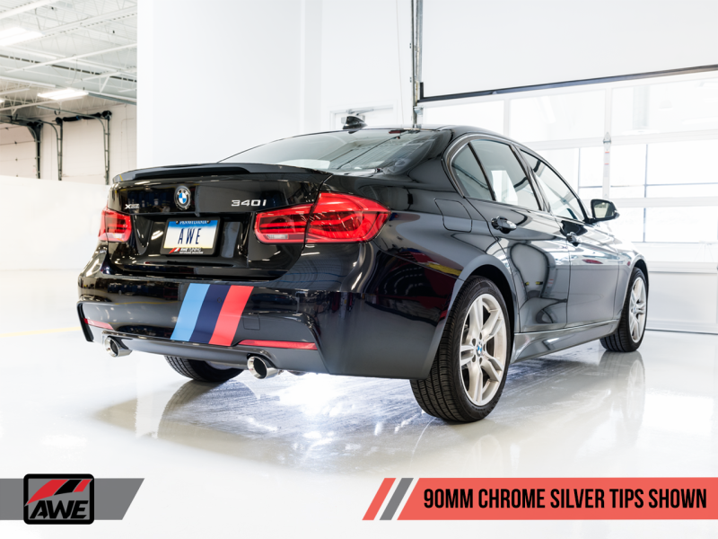 AWE Tuning BMW F3X 340i Touring Edition Axle-Back Exhaust - Chrome Silver Tips (90mm) - RPL Performance