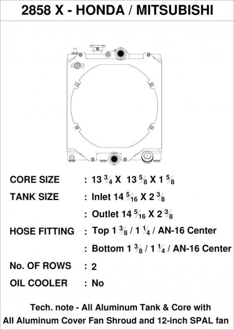 CSF Universal Half Radiator w/-16AN & Slip-On Fittings/12in SPAL Fan & Shroud - RPL Performance