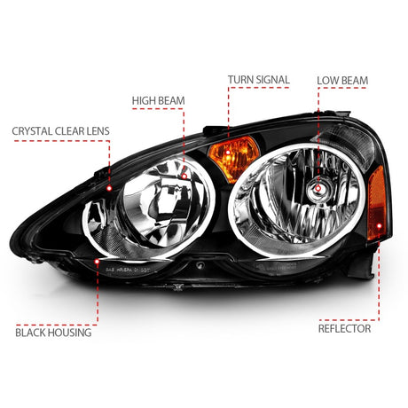 ANZO 2002-2004 Acura Rsx Crystal Headlights Black - RPL Performance