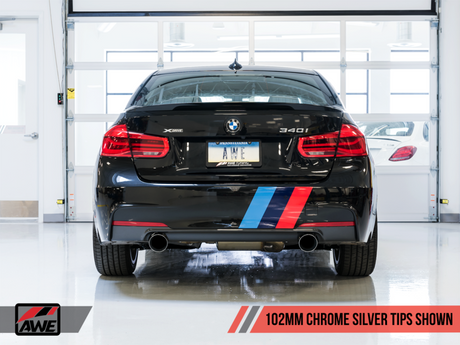 AWE Tuning BMW F3X 340i Touring Edition Axle-Back Exhaust - Chrome Silver Tips (102mm) - RPL Performance