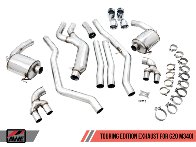AWE Tuning 2019+ BMW M340i (G20) Non-Resonated Touring Edition Exhaust - Quad Diamond Black Tips - RPL Performance