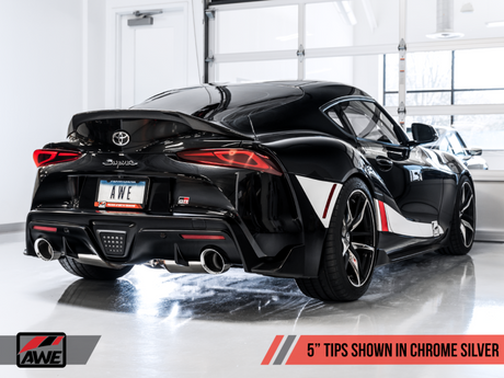 AWE 2020 Toyota Supra A90 Non-Resonated Touring Edition Exhaust - 5in Chrome Silver Tips - RPL Performance