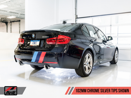 AWE Tuning BMW F3X 340i Touring Edition Axle-Back Exhaust - Chrome Silver Tips (102mm) - RPL Performance